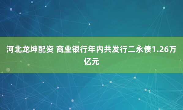 河北龙坤配资 商业银行年内共发行二永债1.26万亿元