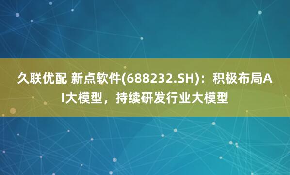 久联优配 新点软件(688232.SH)：积极布局AI大模型，持续研发行业大模型